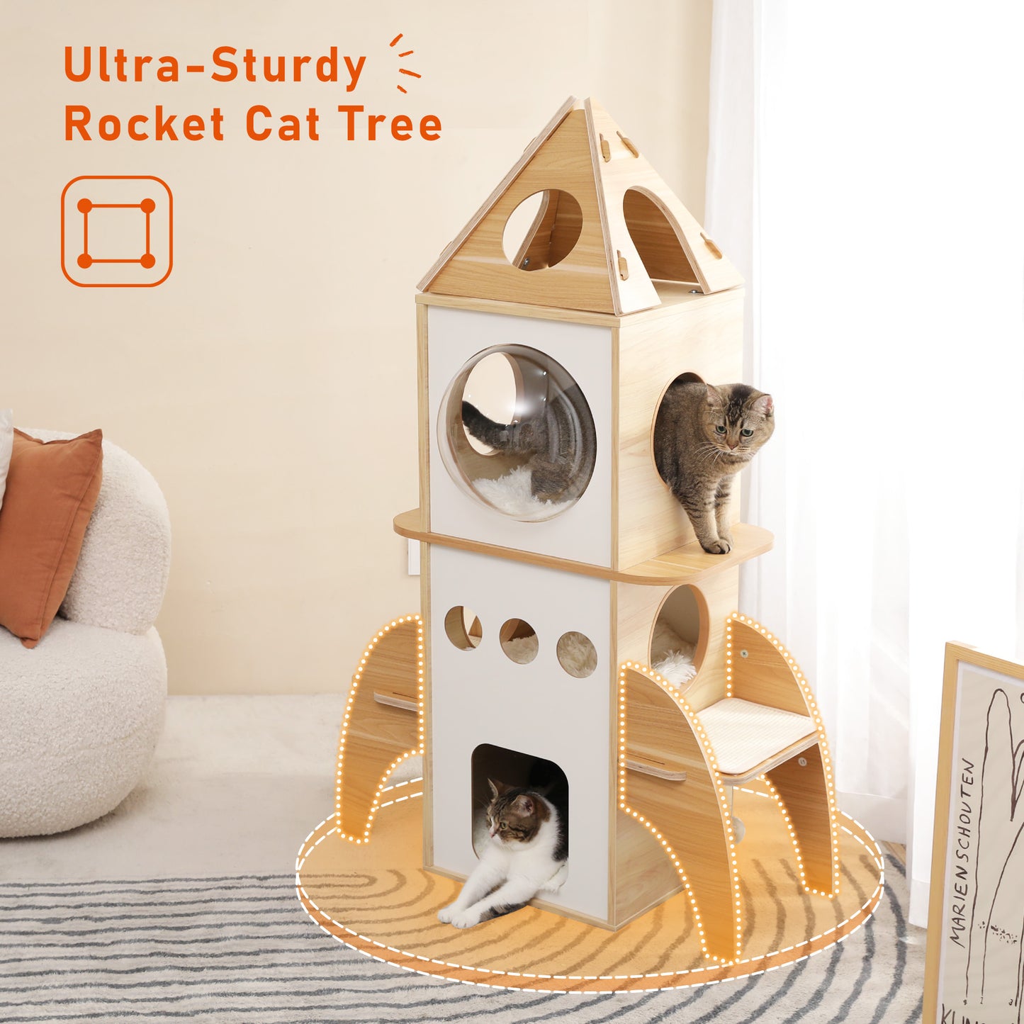 PAWZ Road Wooden Luxury Rocket Cat Tree AMT0096BG